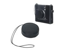 Rixavleo Housse d'objectif en cuir véritable compatible avec appareil photo Instax Wide Evo - Capuchon de protection anti-perte avec dragonne, accessoire de prévention des rayures (noir)