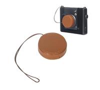 Rixavleo Housse d'objectif en cuir véritable compatible avec appareil photo Instax Wide Evo - Capuchon de protection anti-perte avec dragonne, accessoire de prévention des rayures (marron)