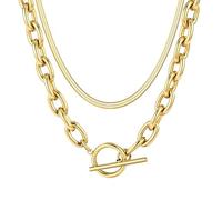 RIXERKOC 2 Pcs Collier en Or superposé Chunky pour femmes, Collier en Paperclip à chevrons épais, Colliers en plaqué or 18K avec fermoir à bascule pour femmes hommes (Or)