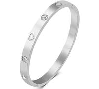 RIXERKOC Bracelet en Zircone Cubique plaqué Or 18k Or Rose Argent Titane Acier Bijoux avec Cristal Cadeaux pour Fête des Mères Saint Valentin Mariage Couples (Argent-Cœur(50 * 60mm))