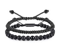 RIXERKOC Bracelets en Perles Noirs pour Homme 6mm Obsidienne Oeil de Tigre Lava Bracelets Set Réglable Fait à la main Bracelet en Pierre Naturelle Anniversaire Fête des Pères Cadeau (Noir)