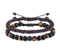 RIXERKOC Bracelets en Perles Noirs pour Homme 6mm Obsidienne Oeil de Tigre Lava Bracelets Set Réglable Fait à la main Bracelet en Pierre Naturelle Anniversaire Fête des Pères Cadeau (Marron)