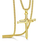 RIXERKOC Collier Croix pour Homme, Collier en Acier Inoxydable Poli Noir Or Argent avec Pendentif Croix Clou Bijoux Chrétiens Jésus Cadeaux pour Pâques et la Fête des Pères