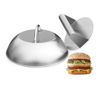 Rixordd Presse à gril professionnelle et dôme de fusion - Broyeur à hamburger de 14 cm avec couvercle à badigeonner de 22,6 cm, accessoires de cuisson en acier inoxydable de qualité alimentaire pour