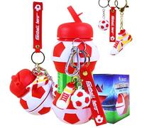 RIXOZ Bouteille d'eau pliable en silicone avec ballon de football et sangle de transport Rouge/blanc 550 ml