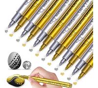 RiyaNed Marquage acrylique,Marqueurs argenté or,marqueurs permanents,Imperméable, séchage rapide, convient pour le bois, le métal, le verre, le tissu, la pierre, (12 pcs)
