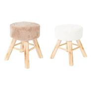 Riyashop Tabouret en fourrure - Repose-pieds - En bois aspect fourrure - Blanc