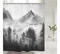 Riyidecor Black Mountain Lot de 12 Rideaux de Douche 183 x 183 cm (l x H) - Paysage de Parc National - Arbre fumé - Paysage boisé - Noir et Gris - pour Homme - Tissu Polyester imperméable