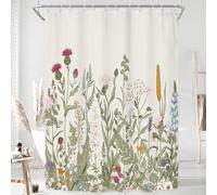 Riyidecor Lot de 12 Rideaux de Douche en Tissu à Motif Floral et Fleurs Sauvages pour décoration de Salle de Bain - Feuilles Vertes - Ensemble de Bain décoratif - Accessoires de Salle de Bain - en