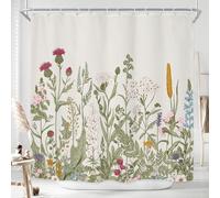 Riyidecor Lot de 12 rideaux de douche en tissu imperméable pour décoration de salle de bain, 183 x 183 cm (l x H), motif fleurs sauvages, feuilles vertes sauge, ensemble d'accessoires de salle de bain