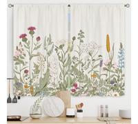 Riyidecor Lot de 2 Panneaux de Rideaux 69,9 x 99,1 cm - à Motif botanique, Fleurs, Fleurs Sauvages, Feuilles, Plantes, Plantes, Sauge, Herbe, avec Passe-Tringle - pour fenêtre de Cuisine, Salon,