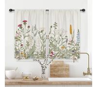 Riyidecor Petits Rideaux Courts Courts pour Cuisine, Salon, Chambre à Coucher, Salon, Style Ferme, Vert Clair, Feuilles et Plantes - avec Passe-Tringle