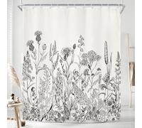 Riyidecor Rideau de Douche en Tissu Polyester imperméable avec Motifs de Fleurs Sauvages, Herbes botaniques, Tulipes et Feuilles, décoration de Salle de Bains, 12 Crochets en Plastique, 152 x 183 cm
