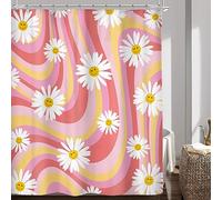 Riyidecor Rideau de douche smiley rose marguerite 152,4 x 182,9 cm, motif floral rétro, vintage, bohème, décoration moderne, accessoires de salle de bain en polyester imperméable, crochets