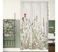 Riyidecor Stall Lot de 7 Rideaux de Douche en Polyester imperméable avec Crochets en Plastique Motif Fleurs Sauvages 91 x 183 cm