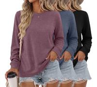 Riyiper Lot de 3 Sweats à Manches Longues pour Femmes, Pulls à Col Rond, Coupes Amples et Légères, Collection Automne 2026