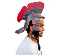 Riylox Casque Centurion Roman en cuir avec plume rouge, armure de costume médiéval avec support en bois