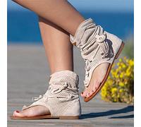 Riyueyi Chaussure Mode Sandale Plate Gladiateur Femme, Chaussures Été Confortable à Talons Plats Nu Pieds Mode Tongs Plages Claquettes Elégante Confortable RéTro BohèMe,Beige,US9/EU41
