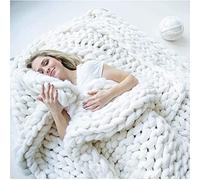 Riyueyi Couverture Laine Tricoté Grande Maille Jeté De Lit pour Sofa Plaid Tricoté Main en Grosse Grande Couverture Molle De Jet De pour Le Bureau De Sofa,Blanc,200x200cm/78x78in