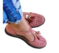 Riyueyi Sandales d'été pour Femmes Gland en Cuir Sandale Plate-Forme Bout fermé Chaussures à Boucle Bride à la Cheville Chaussures décontractées à Talons,Rose,US6/EU37