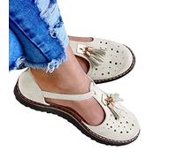 Riyueyi Sandales d'été pour Femmes Gland en Cuir Sandale Plate-Forme Bout fermé Chaussures à Boucle Bride à la Cheville Chaussures décontractées à Talons,Blanc,US9/EU41