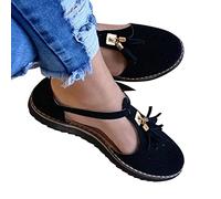 Riyueyi Sandales d'été pour Femmes Gland en Cuir Sandale Plate-Forme Bout fermé Chaussures à Boucle Bride à la Cheville Chaussures décontractées à Talons,Noir,US8/EU40
