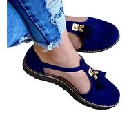Riyueyi Sandales d'été pour Femmes Gland en Cuir Sandale Plate-Forme Bout fermé Chaussures à Boucle Bride à la Cheville Chaussures décontractées à Talons,Bleu,US7/EU38