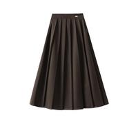 RIZ-ZOAWD Jupe Longue Taille Haute Vintage pour Femmes Elégant A-Ligne Couleur Unie Laine Midi Jupes Plissées Café-XL