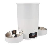 RIZGHWOY Distributeur Automatique de Croquettes pour Chats et Chiens, Grande capacité (3 L), avec Minuterie Intelligente, Système d'alimentation de Secours et Double Gamelle en Acier (White)