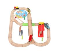 RIZGHWOY Ensemble de Voies de en Bois, Jouet de Urbain Réaliste pour Enfants de Plus de 2 Ans, Matériaux Sûrs, Divers Jeux de Voiture, Idéal pour Le Développement éducatif