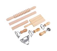 RIZGHWOY Kit D'outils de Fabrication de Pâtes Gnocchi avec Ensemble de Rouleaux à Pâtisserie en Acier Inoxydable et en Bois de Hêtre pour Boulettes Pierogi Raviolis Biscuits aux Pâtes