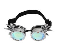 RIZGHWOY Lunettes Steampunk, Lunettes Kaléidoscope Rétro avec Verres en Cristal Arc-en-ciel et Repose-nez Réglable, pour la Décoration de la Party D'Halloween (Argent brillant)