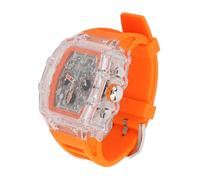 RIZGHWOY Montre Transparente Ajourée à la Mode, Fonction Lumineuse élégante, Résistante à l'eau pour Hommes, Occasions Décontractées, Coque en Silicone (Bande Orange)