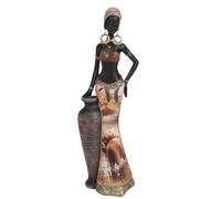 RIZGHWOY Statue de Femme Africaine, Sculpture en Résine de Dame Tribale Réaliste, Décoration pour Le Salon, Collection d'art Spirituel, Idéale pour la Décoration de la Maison (G04173B)
