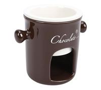 RIZGHWOY Tasse à Fondue en Céramique, Tasse à Chocolat avec Trou pour Bougie Chauffe-plat pour Tremper les Fruits, Guimauves, Comprend une Fourchette pour la Crème Glacée au Fromage (BROWN)