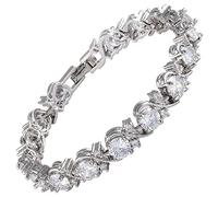 RIZILIA BLOSSOM Bracelet rivière [18 cm] avec pierres précieuses rondes CZ [6 couleurs disponibles] en plaqué or blanc 18 carats, simple et moderne élégance, 7 inches, Métal, multi
