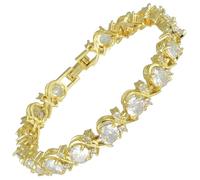 [RIZILIA Blossom] Bracelet rivière et oxyde de zirconium rond [6 couleurs disponibles] en plaqué or jaune, 17,8 cm, Medium, Oxyde de zirconium