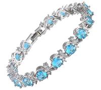 RIZILIA BLOSSOM Bracelet rivière et zircone cubique ronde [6 couleurs disponibles] en plaqué or blanc, 17,8 cm, 7 inch, Métal, Multicolore