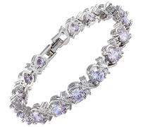 RIZILIA BLOSSOM Bracelet rivière et zircone cubique ronde [6 couleurs disponibles] en plaqué or blanc, 17,8 cm, 7 inch, Pierre précieuse, Alexandrite violette synthétique
