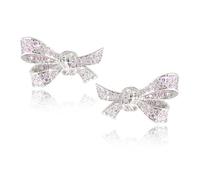 RIZILIA Boucles d'oreilles plaquées or blanc 18 carats - Hypoallergéniques et légères - Design élégant avec nœud en saphir rose simulé pour femme, Medium, Laiton, Saphir