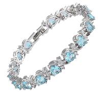 RIZILIA Bracelet rivière Blossom [18 cm] avec pierres précieuses rondes CZ [6 couleurs disponibles] en plaqué or blanc 18 carats, simple et moderne élégance, One Size, Métal, Aigue-marine synthétique