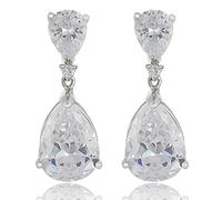 [RIZILIA CELEBOX] Larme Dangle Pierced Boucles d'oreilles avec Coupe de poire CZ [Zircone blanche] en Or blanc plaqué, Celebrity inspired by Angelina Jolie
