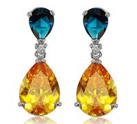 [RIZILIA CELEBOX] Larme Dangle Pierced Boucles d'oreilles avec Coupe de poire CZ [Zircone cubique multicolore] en Or blanc plaqué, Celebrity inspired by Angelina Jolie