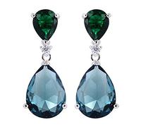 [RIZILIA CELEBOX] Teardrop Dangle Boucles d'Oreilles Percées avec CZ Coupe Poire [Simulé Emeraude Verte & Saphir Bleu] en Plaqué Or Blanc, une célébrité inspirée par Angelina Jolie