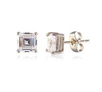 RIZILIA CLASSIC Boucles d'Oreilles Clous Plaquées Or Blanc 18K pour Femme - Topaze Blanche Pierre de Naissance d'Avril 7mm Carré Taille Émeraude CZ, Puces Hypoallergéniques avec Boîte Cadeau Premium