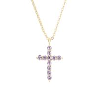 RIZILIA Collier minimaliste en forme de croix pour femme - Pendentif délicat avec pierres de naissance rondes en oxyde de zirconium plaqué or 14 carats - Collier ras du cou réglable de 40 à 45 cm