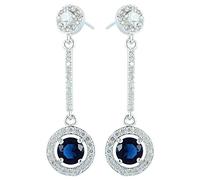 RIZILIA Dangle Drop Boucles d'Oreilles avec Coupe de Rond CZ [Saphir bleu simulé] en Or blanc plaqué,Simple moderne élégant