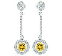 RIZILIA Dangle Drop Boucles d'Oreilles avec Coupe de Rond CZ [Simulated Yellow Citrine] en Or blanc plaqué,Simple moderne élégant