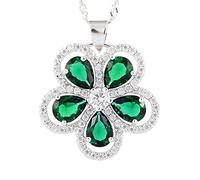 RIZILIA Fleur Pendentif avec 18" Chaîne & Coupe de Poire CZ [Émeraude Verte simulée] en Or Blanc plaqué,Simple Moderne élégant