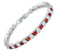 RIZILIA Ice Cube Coupe de Princesse Rubis Rouge simulé CZ 18K Or Blanc plaqué Bracelet de Tennis, 18cm / 7inch